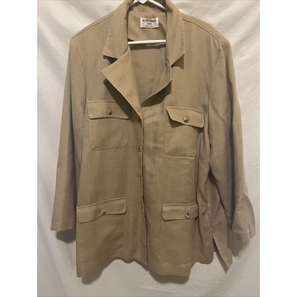 Alfred Dunner Linen Blend Cream Beige Blazer Jacket Women’s Size 22W Made in USA